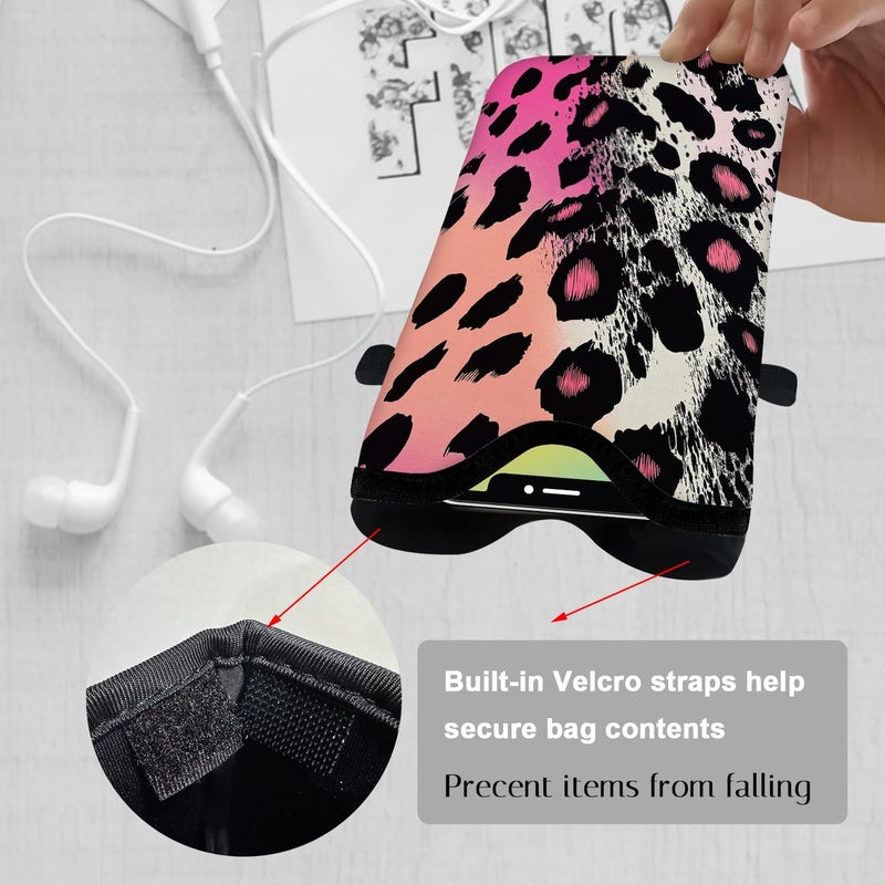 otilil Neoprene Cell Phone Sleeve Pouch Case Bag with Crossbody Strap Neck Lanyard for Women 7.1 X 3.9 in Pink Black - Image 3